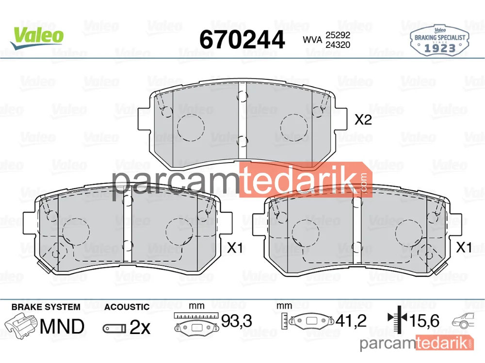 670244 | Fren Balatası (Arka) — Hyundai Tucson, Kia Sportage IV, Hyundai ix35